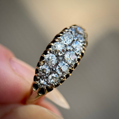 18ct Gold Antique Victorian 1.00ct Old Cut Diamond double two row boat Ring