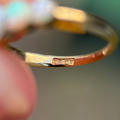 18CT Gold antique fiery crystal Opal five stone half hoop milgrain set ring