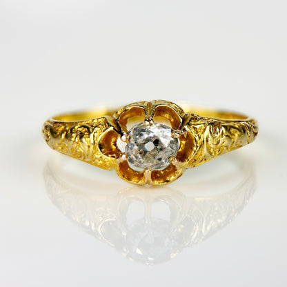 18ct Gold Antique 0.40ct Old Cut Diamond gypsy Ring