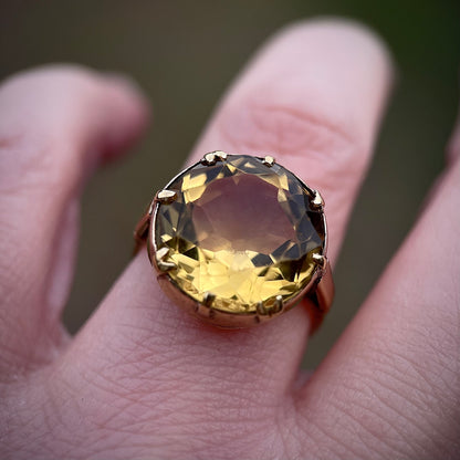 Impressive 15ct Gold Antique Georgian / Early Victorian 12.00ct Citrine Ring