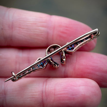 Antique Gold & Silver 1.00ct Old Cut Diamond Equestrian HorseShoe Brooch Bar Pin