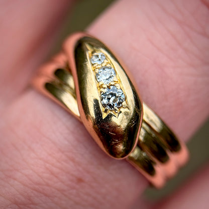 18CT Gold Antique Old Cut Diamond Snake Ring 9.2 grams