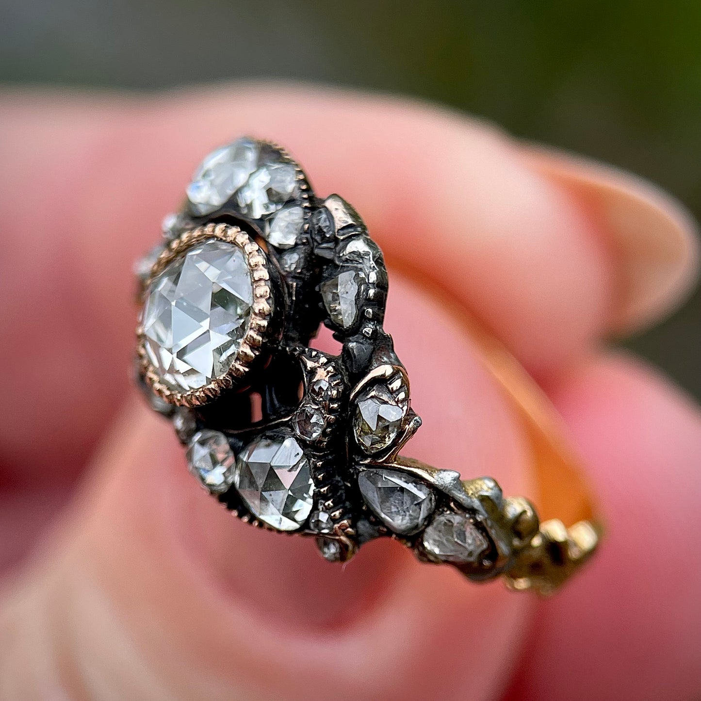 Antique Georgian 1.60ct Old Rose Cut Diamond Gold Ring N 1/2 4.9g