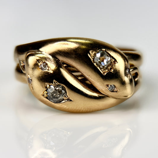 18CT Gold Antique Fully Hallmarked Victorian Old Cut Diamond Snake Ring 8.2g