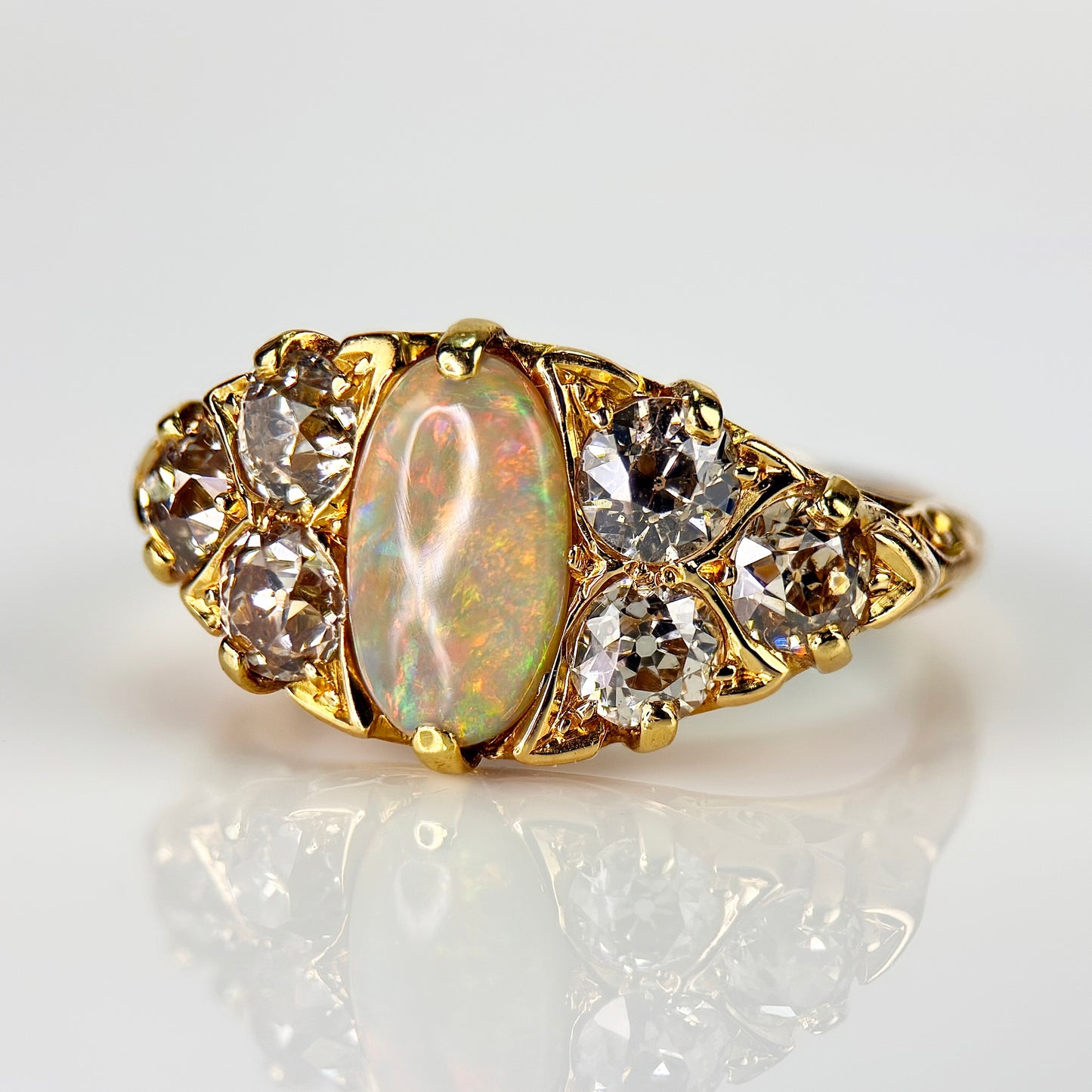 18CT Gold Antique Victorian Black Crystal Dark Opal 1.2ct Old Cut Diamond Ring