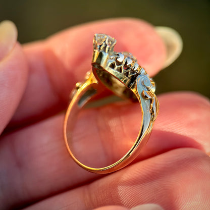 18ct Gold Antique Victorian 2.00ct Old Cut & Rose Cut Diamond Navette Ring