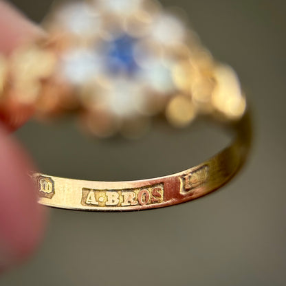 18ct Gold Antique Victorian Fully Hallmarked Sapphire & Pearl Daisy Cluster Ring