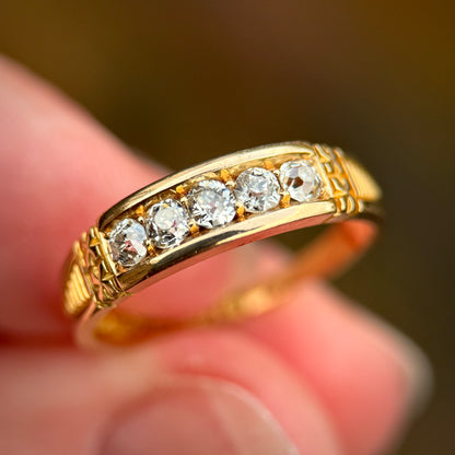 18ct Gold Antique Victorian 0.30CT Old Cut Diamond Five Stone Ring Size J
