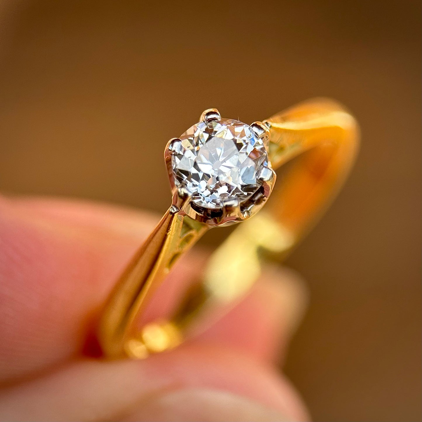 18ct Gold 0.48ct Old Cut Diamond Solitaire Engagement Ring