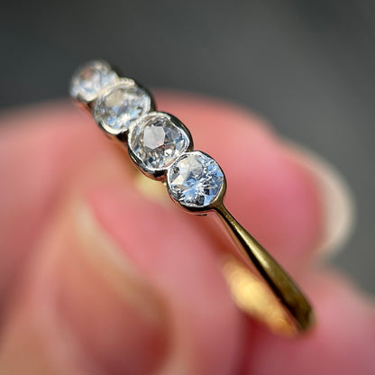 18ct Gold & Platinum Antique 0.60ct Old Cut Diamond 4 Stone Ring Size P