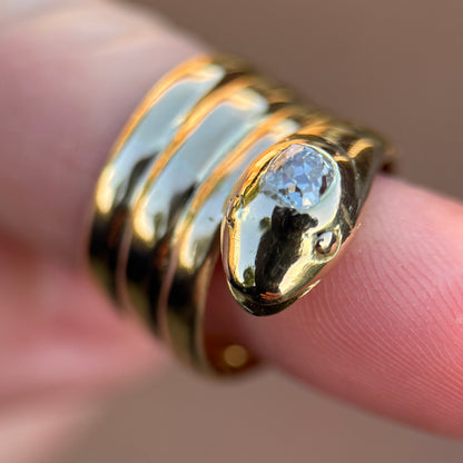 18CT Gold Antique Victorian 0.30ct Old Cut Diamond Snake Ring 9.7 grams