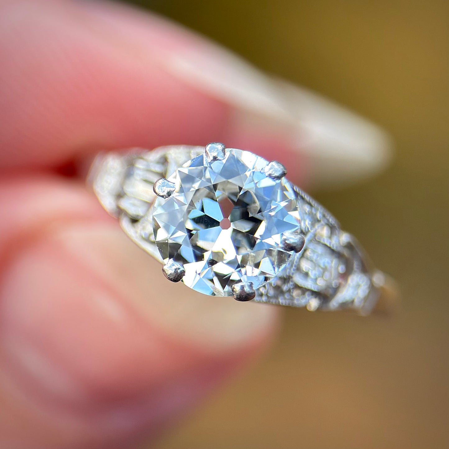 Platinum 1.20ct Old European Cut Diamond Solitaire Engagement Ring