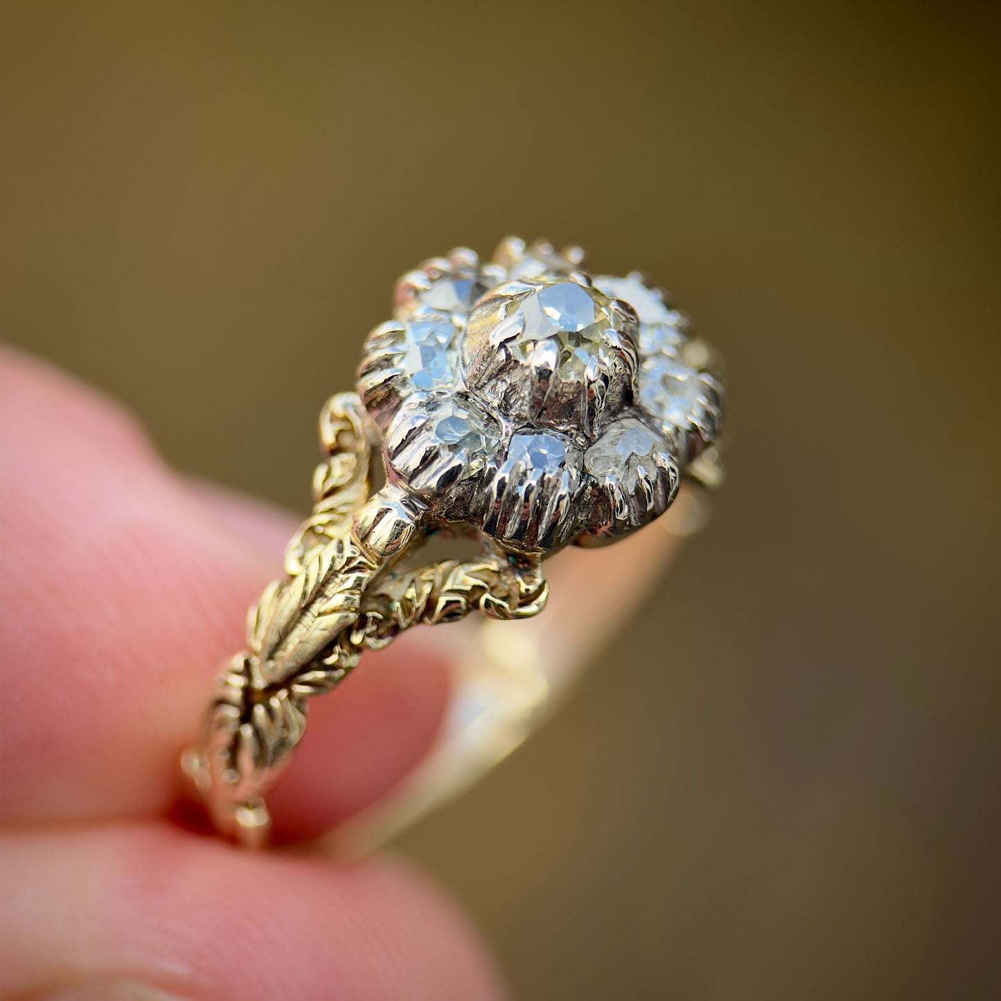14ct Gold & Silver Antique Georgian 0.57ct Old cut diamond cluster Ring