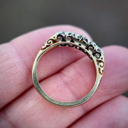 18ct Gold Antique Old Cut Diamond Five Stone Ring Size K 1/2