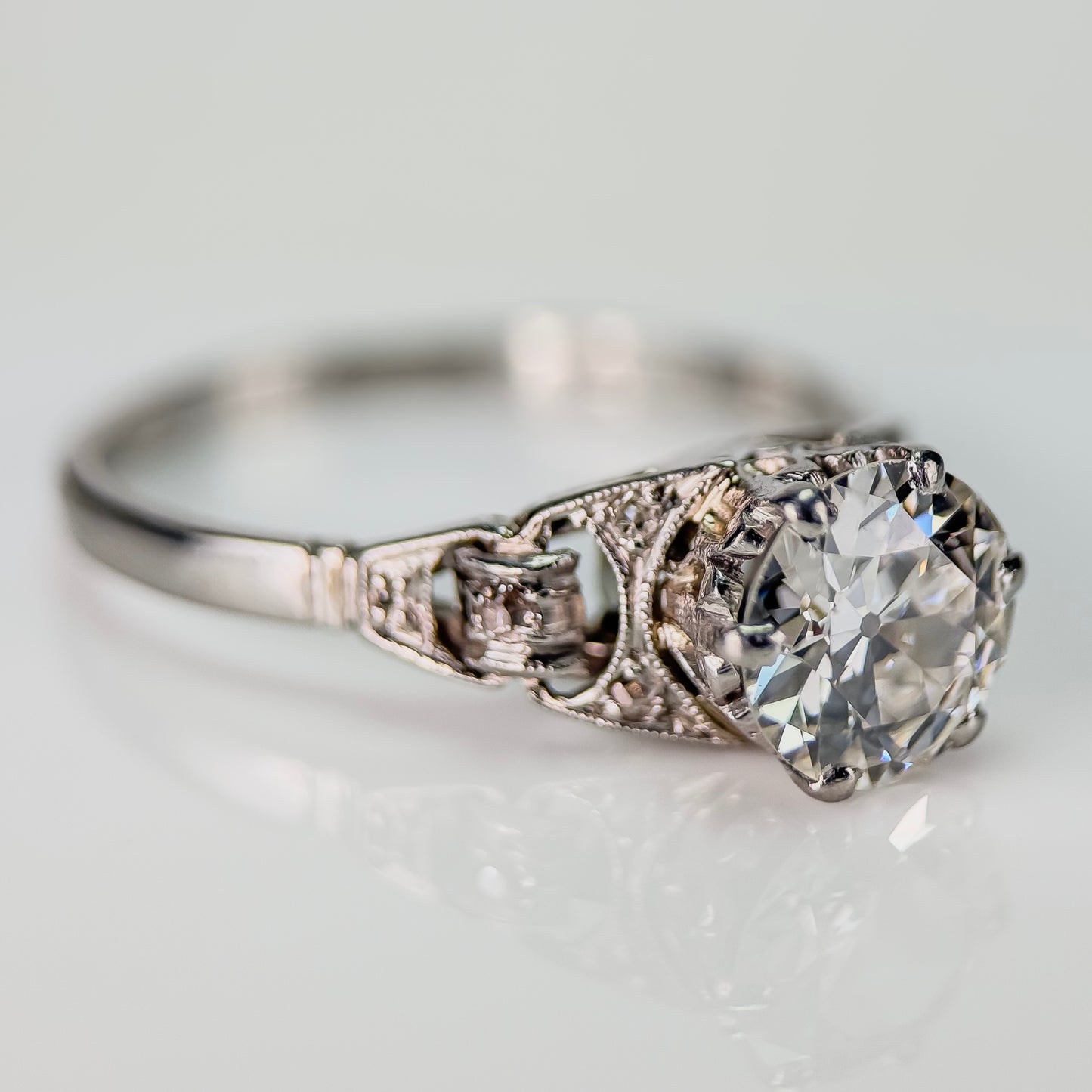 Platinum 1.20ct Old European Cut Diamond Solitaire Engagement Ring