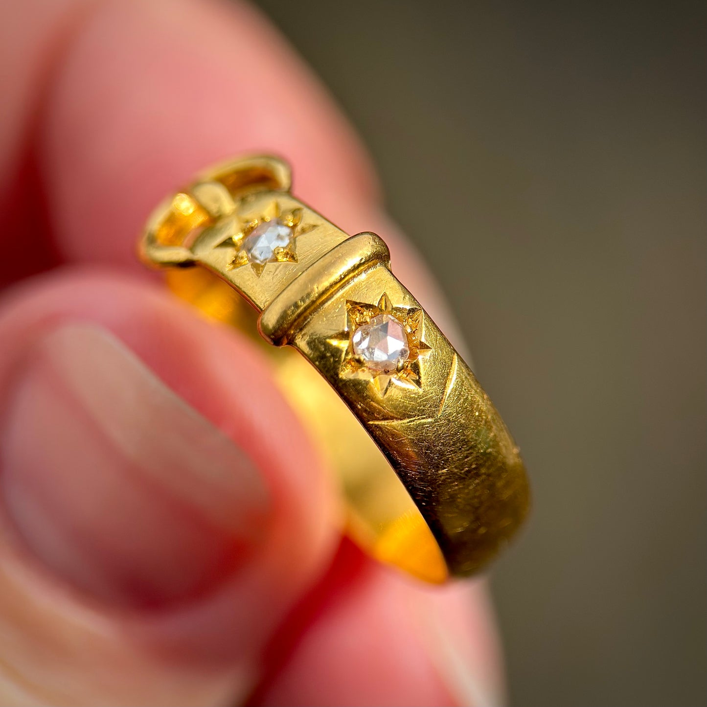 22ct Gold Antique Victorian Fully hallmarked Old Rose Cut Diamond buckle Ring