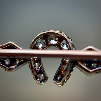 Antique Gold & Silver 1.00ct Old Cut Diamond Equestrian HorseShoe Brooch Bar Pin