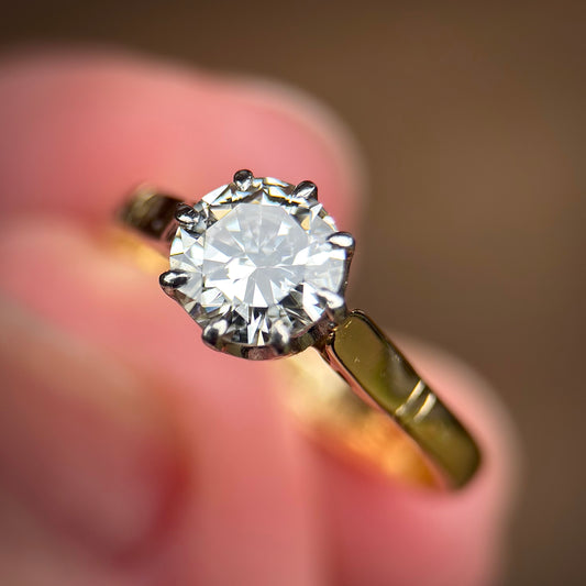 18ct Gold Plat 0.90ct Old Transitional Cut Diamond Solitaire Engagement Ring
