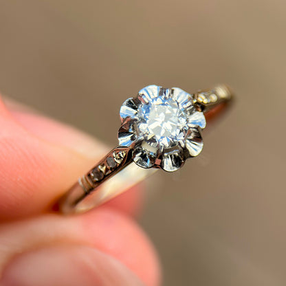 18ct gold French Art Deco 0.275ct Old Cut Diamond Solitaire buttercup ring