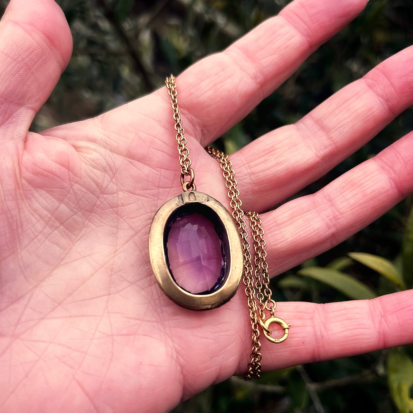 Antique Georgian / Early Victorian Chased Gold Amethyst Pendant 9CT Gold Chain