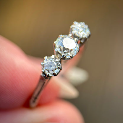 18ct Gold Antique 0.75ct Old Cut Diamond three Stone trilogy ring