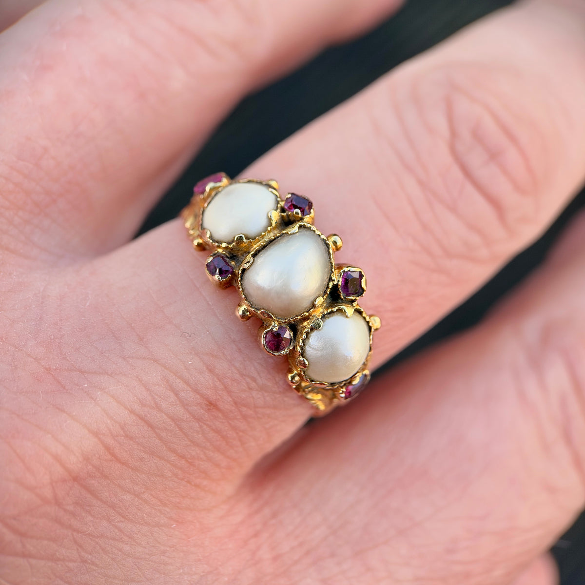 18ct Gold Antique Georgian Pearl & Ruby ring