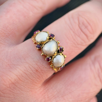 18ct Gold Antique Georgian Pearl & Ruby ring