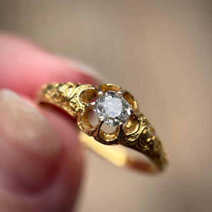 18ct Gold Antique 0.40ct Old Cut Diamond gypsy Ring