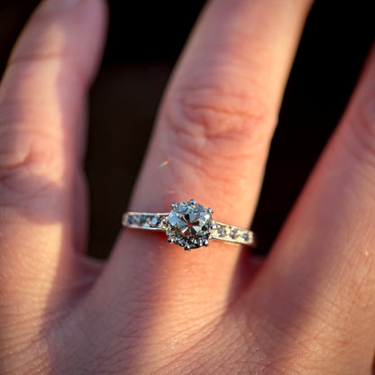 18ct White Gold 1.25ct Old Mine Cut Diamond Solitaire Engagement Ring