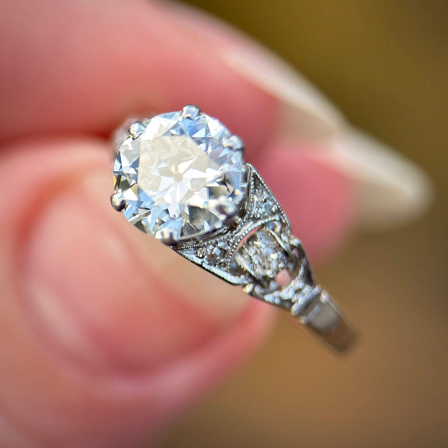 Platinum 1.20ct Old European Cut Diamond Solitaire Engagement Ring