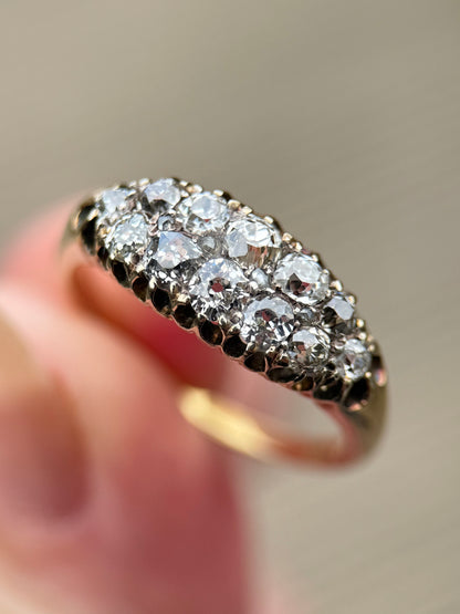 18ct Gold Antique Victorian 1.00ct Old Cut Diamond double two row boat Ring