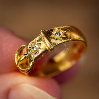 22ct Gold Antique Victorian Fully hallmarked Old Rose Cut Diamond buckle Ring