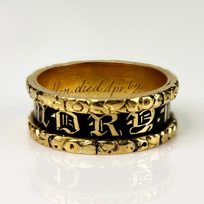 18ct Gold Antique Georgian 1827 Enamel Mourning Memorial Ring