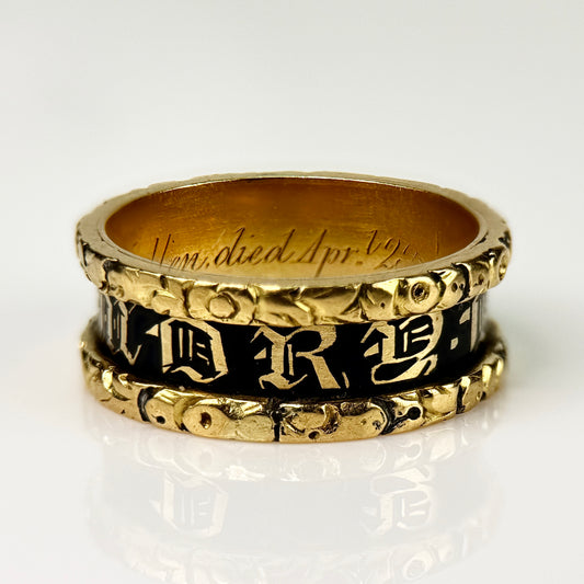 18ct Gold Antique Georgian 1827 Enamel Mourning Memorial Ring