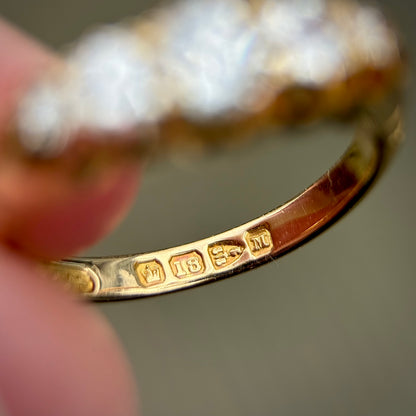 18ct Gold 0.87ct Antique Fully Hallmarked Old Cut Diamond Five Stone Ring