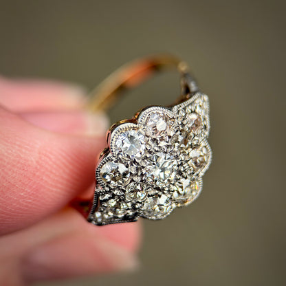 18ct Gold Antique Edwardian 0.75ct Old Cut Diamond Daisy Cluster Ring