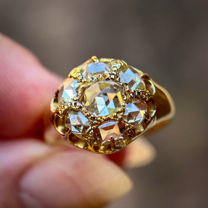 18ct Gold Antique 2.4ct old rose & table cut diamond cluster ring