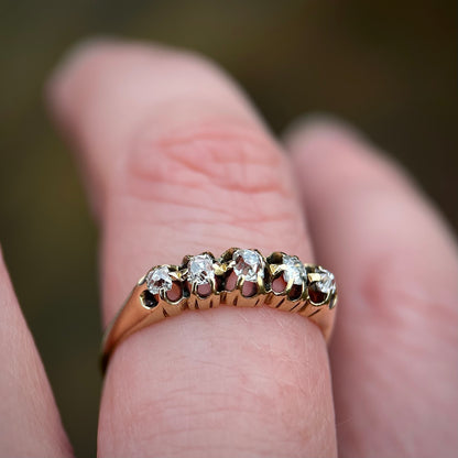 18ct Gold Antique Georgian Old Cut Diamond Five Stone Half Hoop Ring