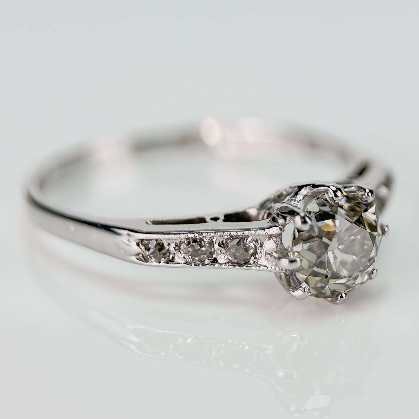 18ct White Gold 1.25ct Old Mine Cut Diamond Solitaire Engagement Ring
