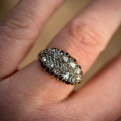 18ct Gold Antique Victorian 1.20ct Old Cut Diamond double two row boat Ring
