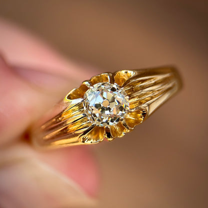 18ct Gold Antique Fully Hallmarked 0.625ct Old Cut Diamond gypsy Ring