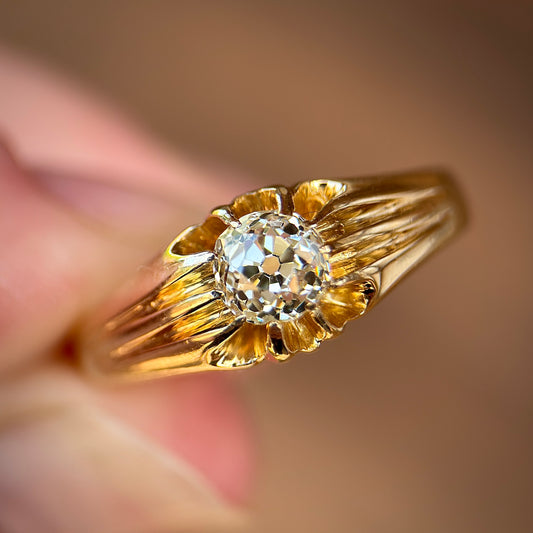 18ct Gold Antique Fully Hallmarked 0.625ct Old Cut Diamond gypsy Ring