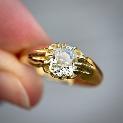 18ct Gold Antique Fully Hallmarked 1.21ct Old Cut Diamond gypsy Ring