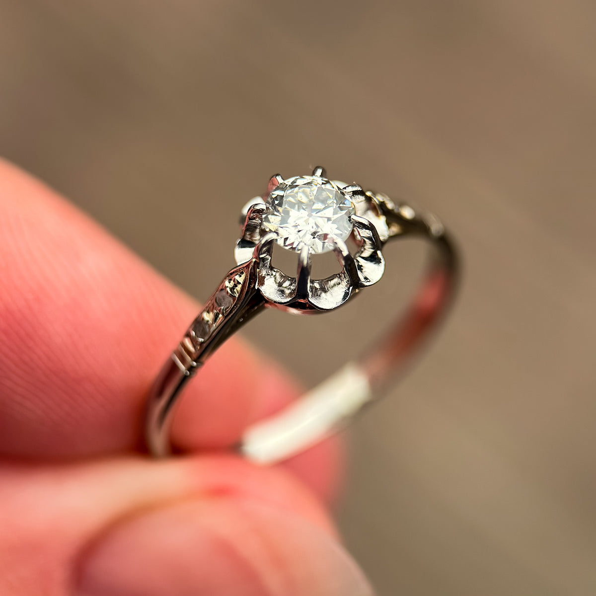 18ct gold French Art Deco 0.275ct Old Cut Diamond Solitaire buttercup ring