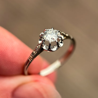 18ct gold French Art Deco 0.275ct Old Cut Diamond Solitaire buttercup ring
