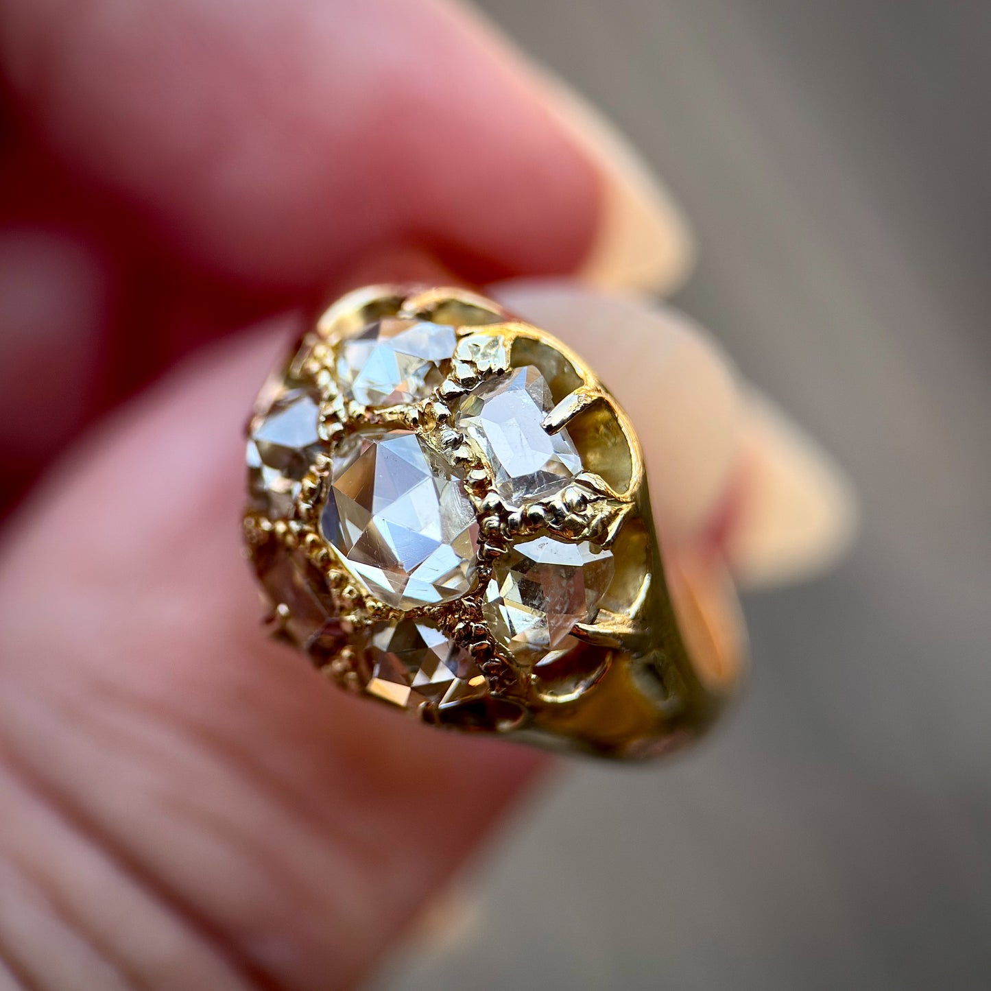 18ct Gold Antique 2.4ct old rose & table cut diamond cluster ring