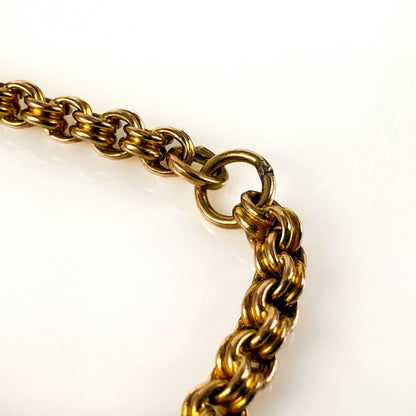 9ct yellow gold Antique ribbed belcher long guard muff chain 38.5" 19.60 grams