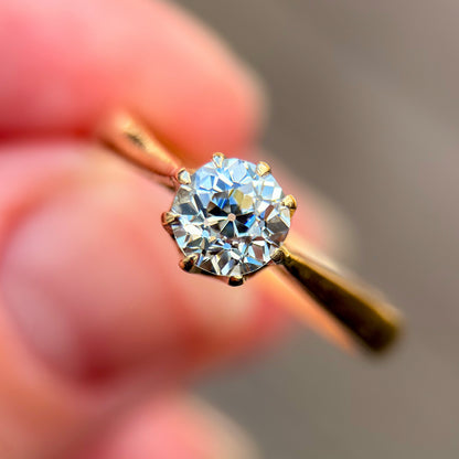 18ct Gold Antique 0.77ct Old Cut Diamond Solitaire Engagement Ring
