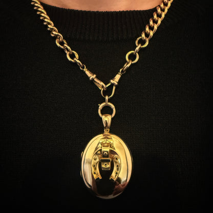 Large 15CT Gold Antique Victorian Horse shoe Pendant Memorial Locket 22.8 grams