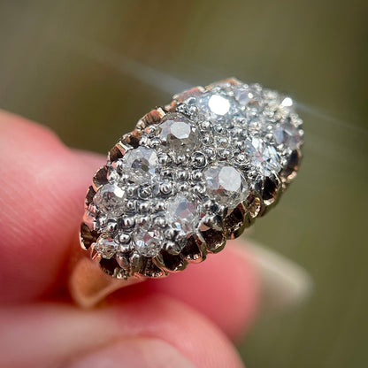 18ct Gold Antique Victorian 1.20ct Old Cut Diamond double two row boat Ring